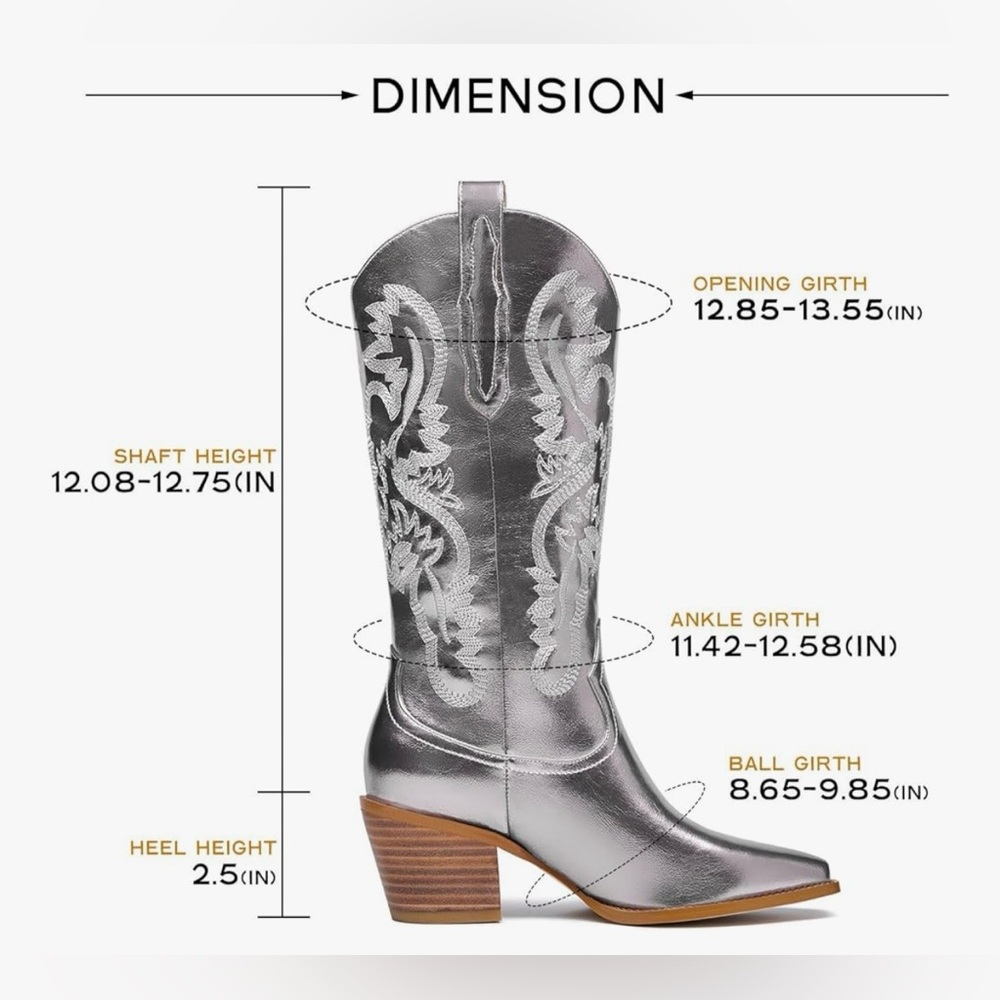 Women's Metallic Mid Calf Cowboy Boots - Picture 4 of 7